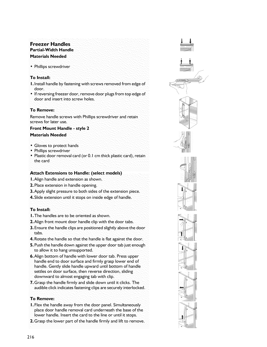 Whirlpool manual Freezer Handles, 216 