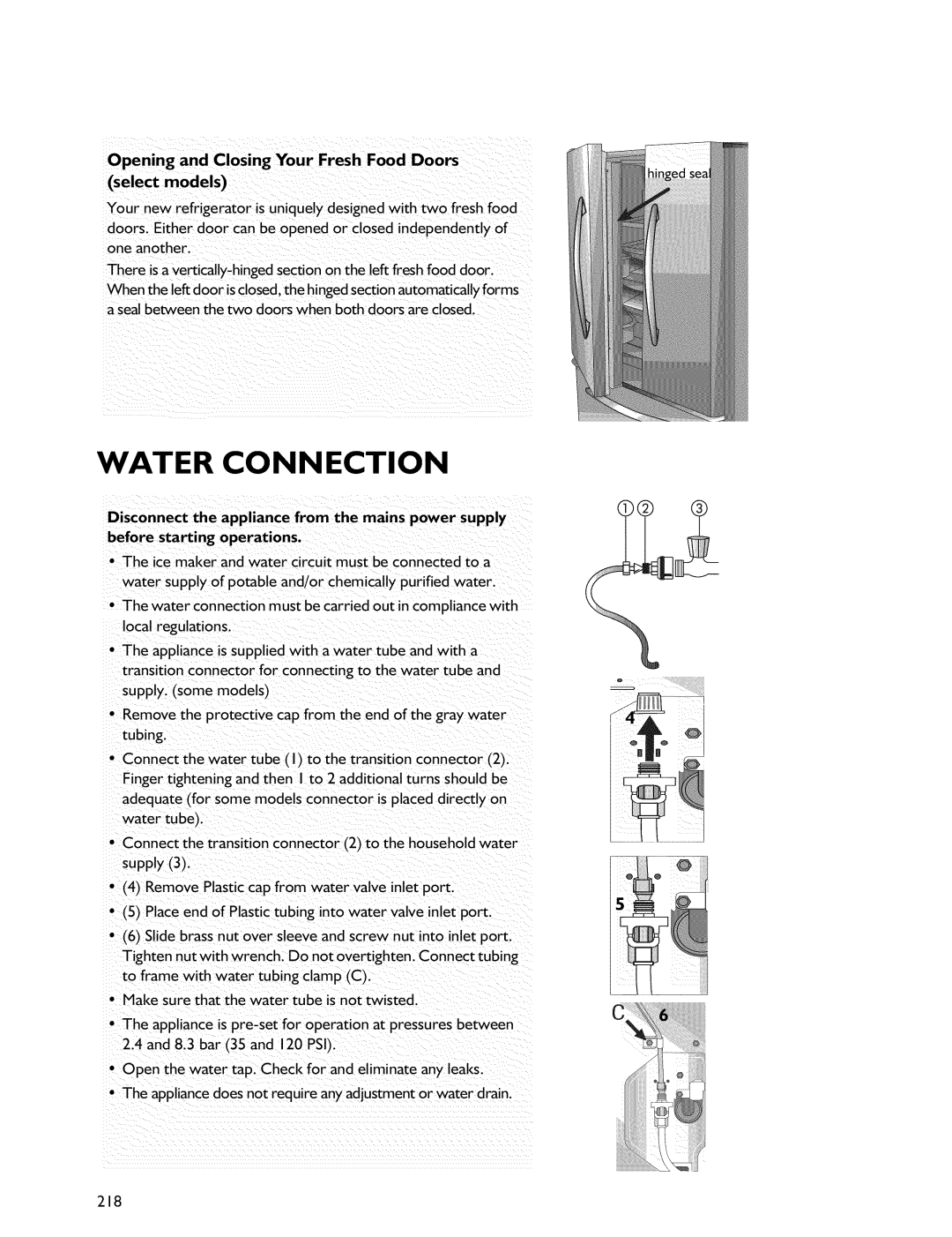 Whirlpool Freezer manual Water Connection, I!iiiiiiiiiiji!iil 218 