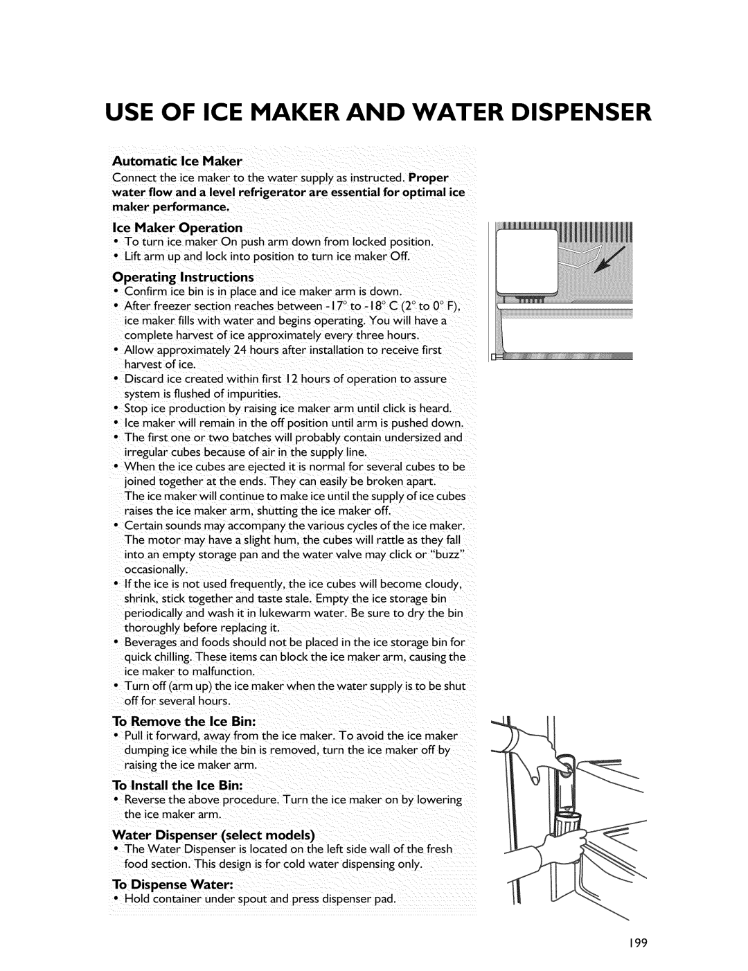 Whirlpool Freezer USE of ICE Maker and Water Dispenser, Automatic Ice Haker, Ice Maker Operation, Operating Instructions 