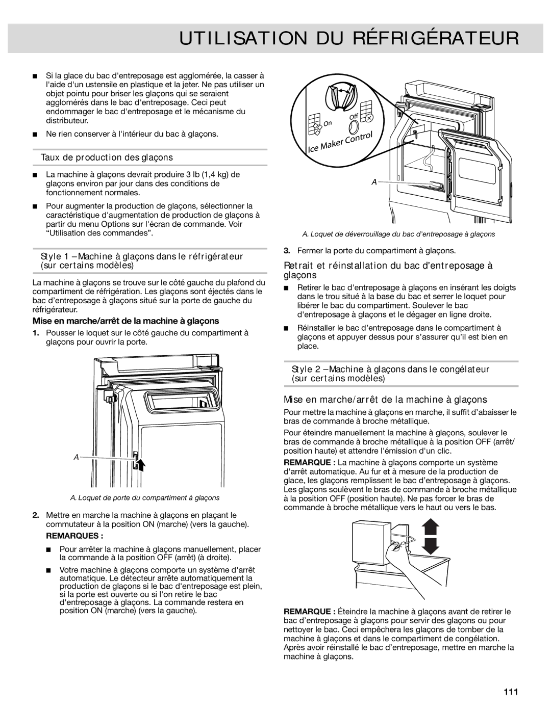 Whirlpool French Door Bottom Mount Refrrigerator, W10417010A manual Retrait et réinstallation du bac dentreposage à glaçons 