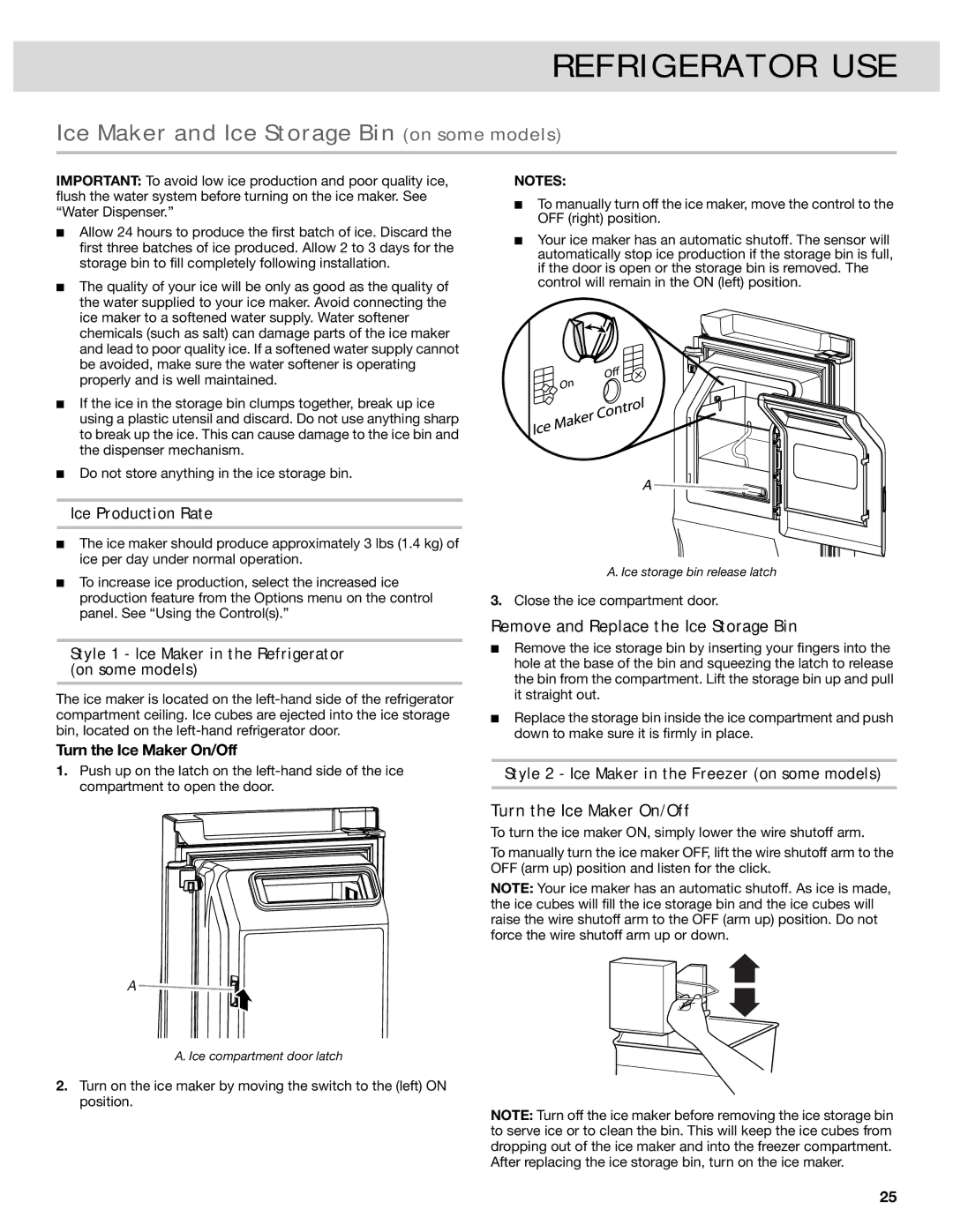 Whirlpool French Door Bottom Mount Refrrigerator Ice Maker and Ice Storage Bin on some models, Turn the Ice Maker On/Off 