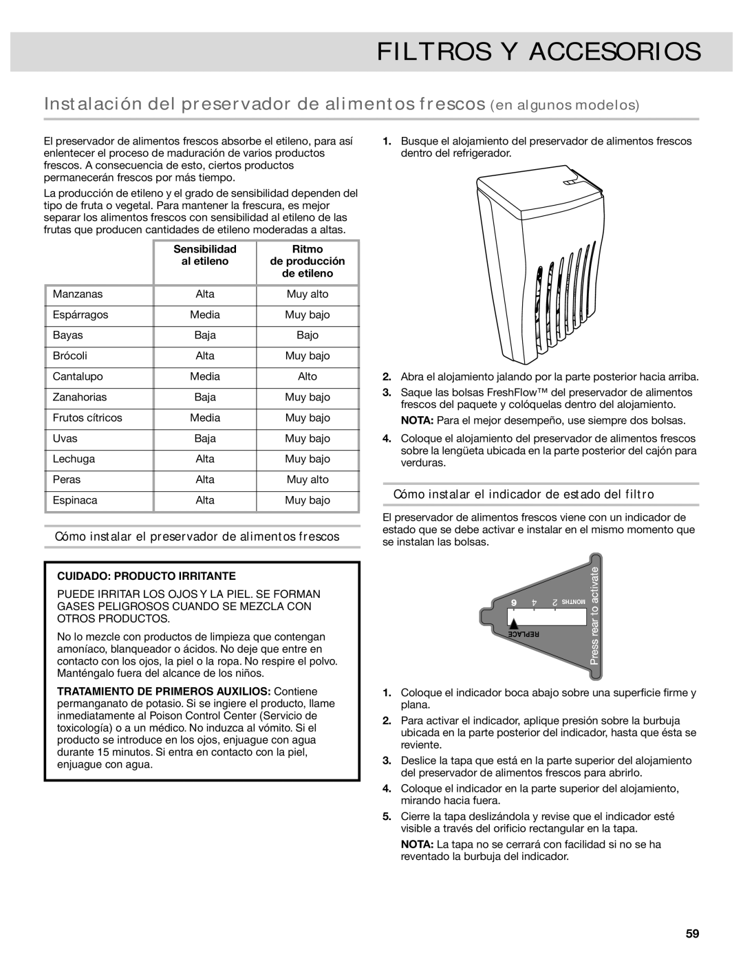 Whirlpool French Door Bottom Mount Refrrigerator, W10417010A manual Cómo instalar el preservador de alimentos frescos 