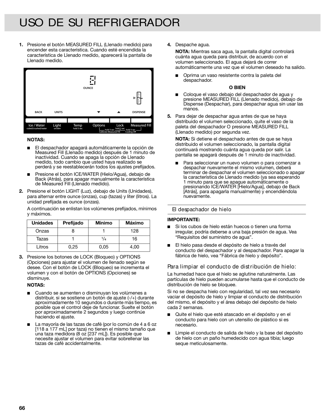 Whirlpool W10417010A manual Para limpiar el conducto de distribución de hielo, El despachador de hielo, Bien 