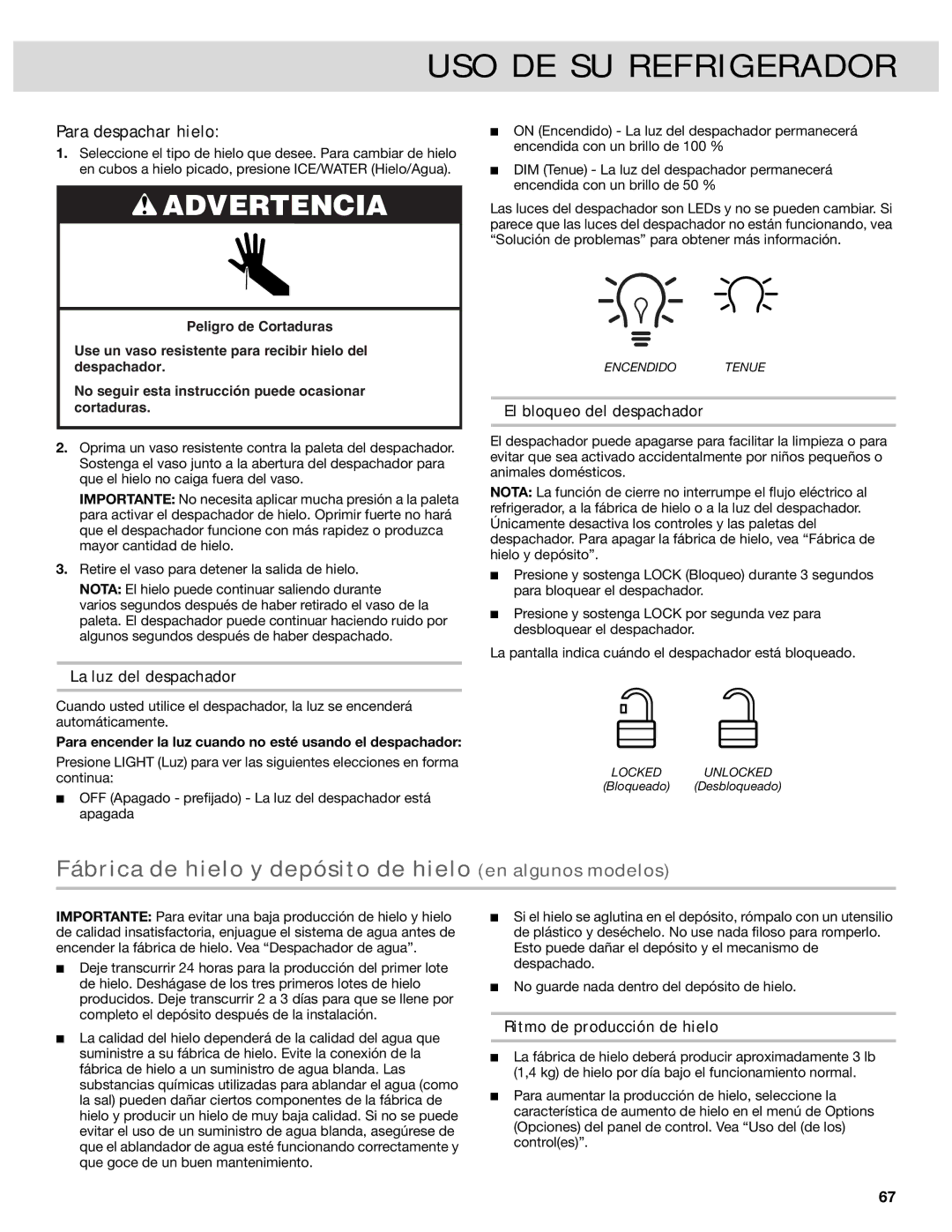 Whirlpool French Door Bottom Mount Refrrigerator, W10417010A manual Fábrica de hielo y depósito de hielo en algunos modelos 