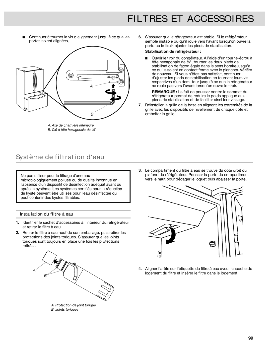 Whirlpool French Door Bottom Mount Refrrigerator, W10417010A manual Filtres ET Accessoires, Système de filtration deau 