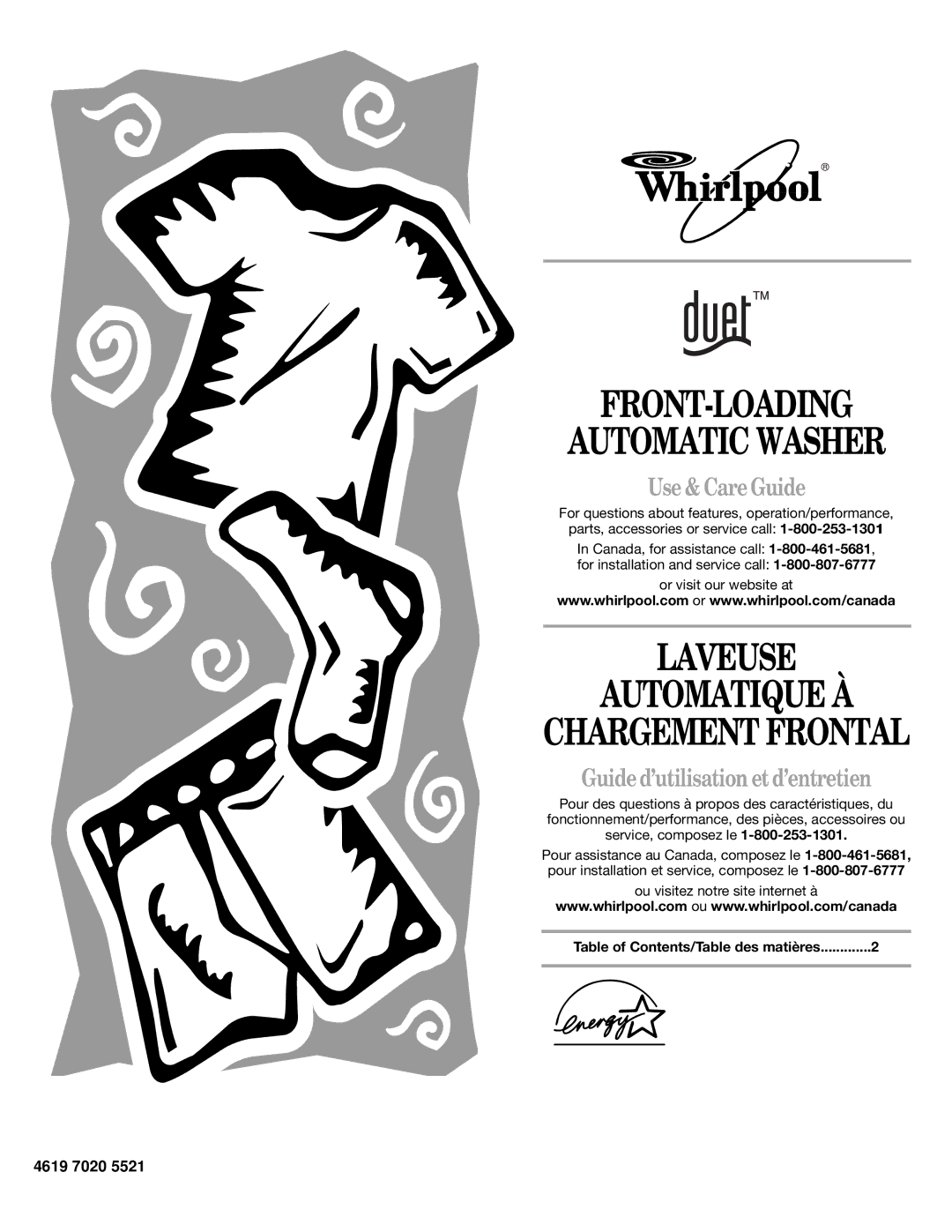 Whirlpool Front-Load Washer manual Front-Loading, Laveuse Automatique À, Use & Care Guide 