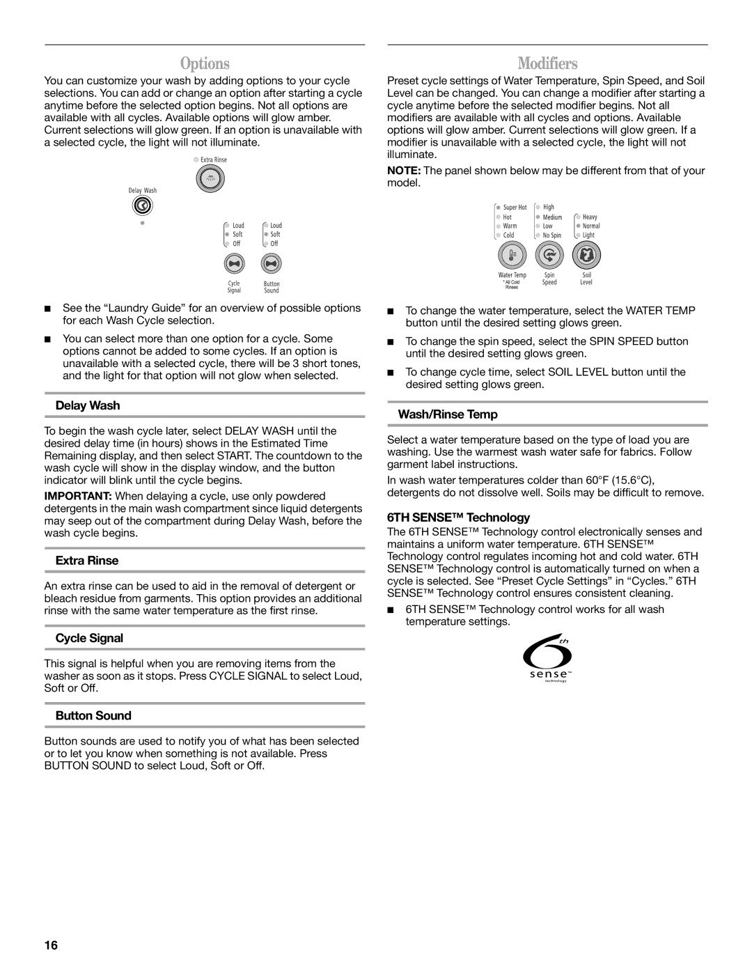 Whirlpool Front Loading Automatic Washer manual Modifiers 