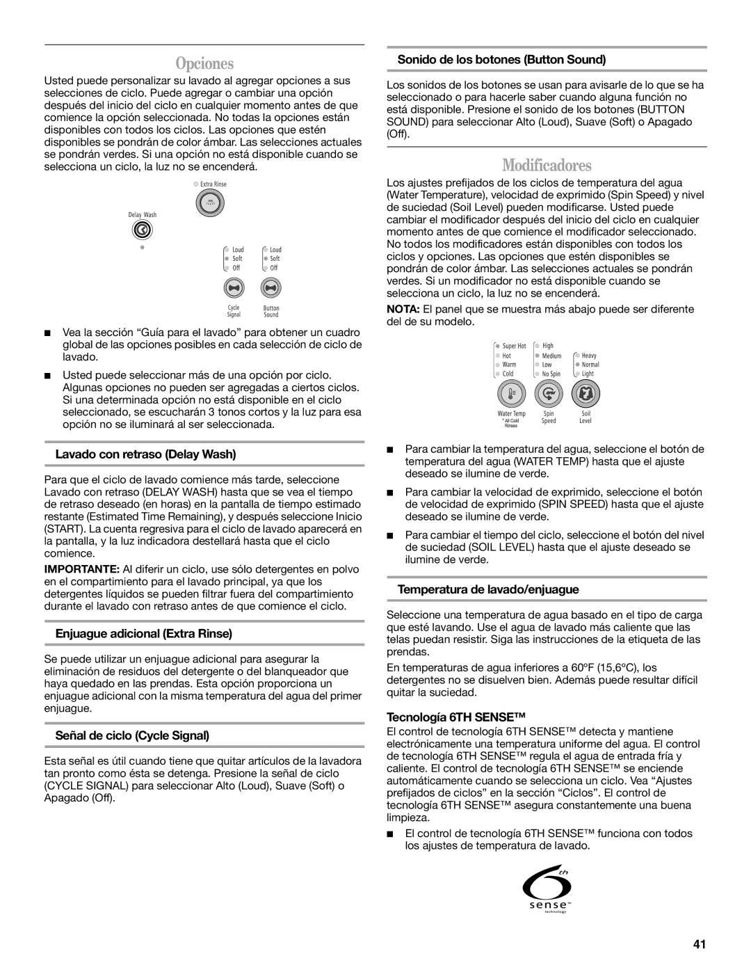 Whirlpool Front Loading Automatic Washer manual Modificadores 