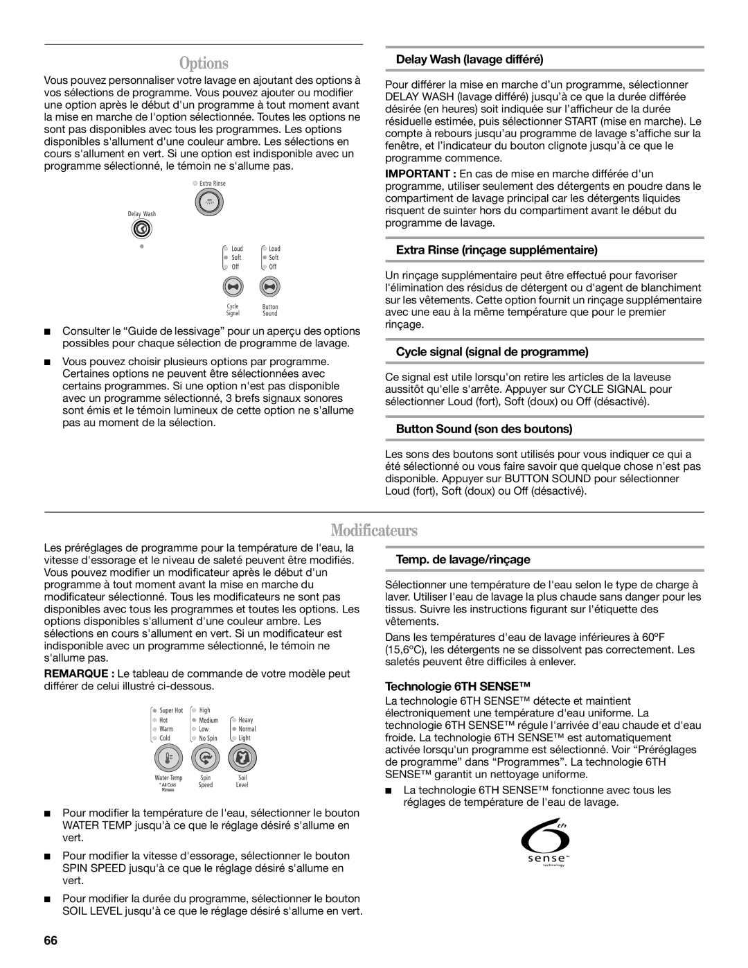 Whirlpool Front Loading Automatic Washer manual Delay Wash lavage différé, Extra Rinse rinçage supplémentaire 