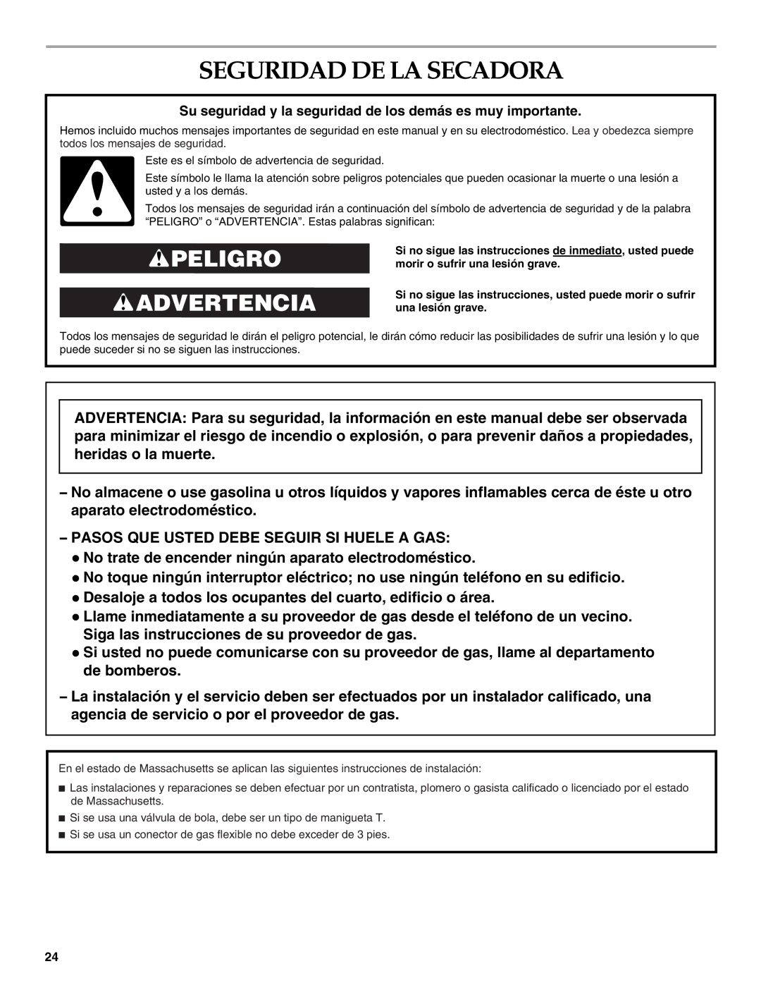 Whirlpool FRONT-LOADING GAS DRYER Seguridad DE LA Secadora, Su seguridad y la seguridad de los demás es muy importante 