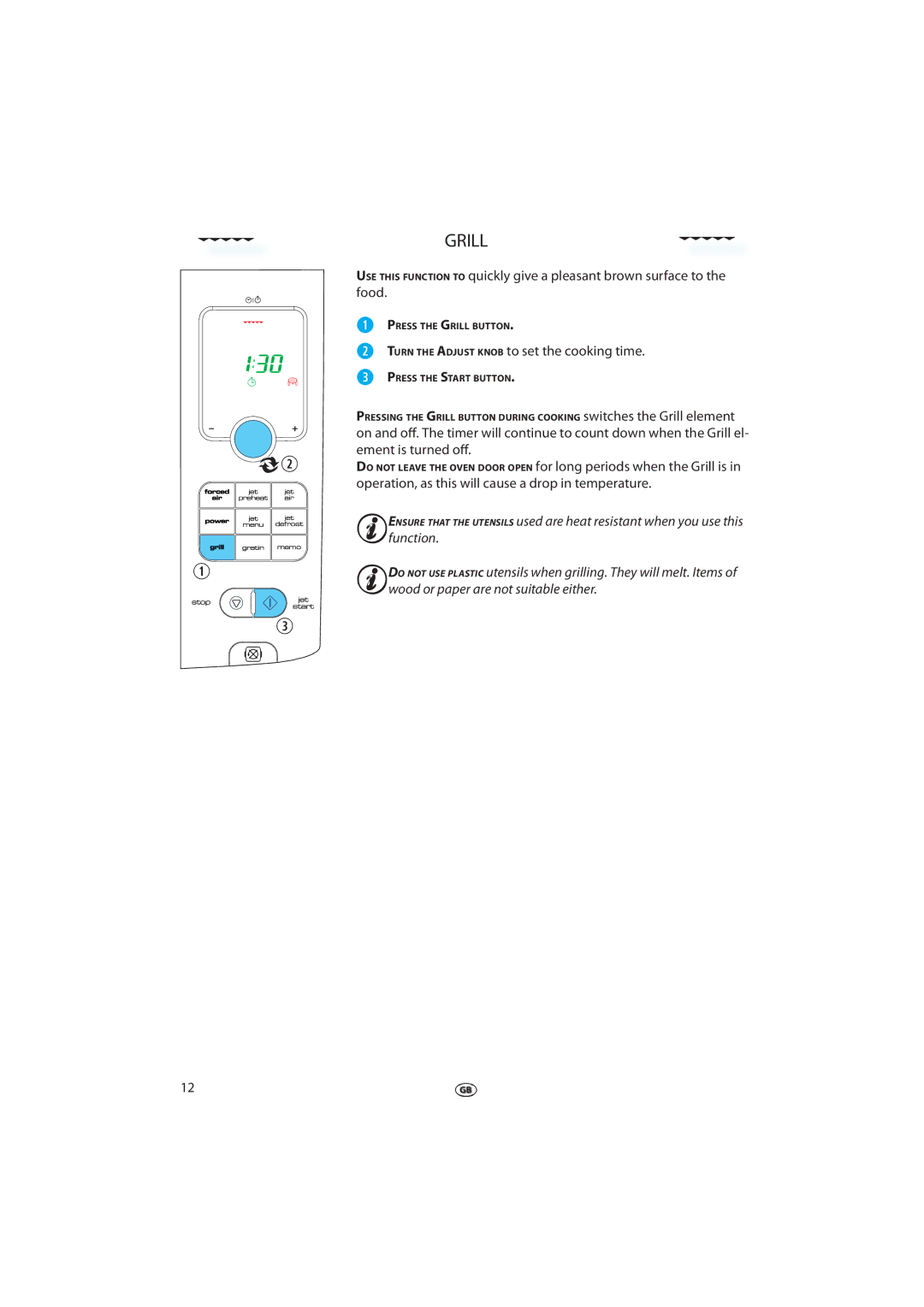 Whirlpool FT 337 manual Grill, Turn the Adjust Knob to set the cooking time 