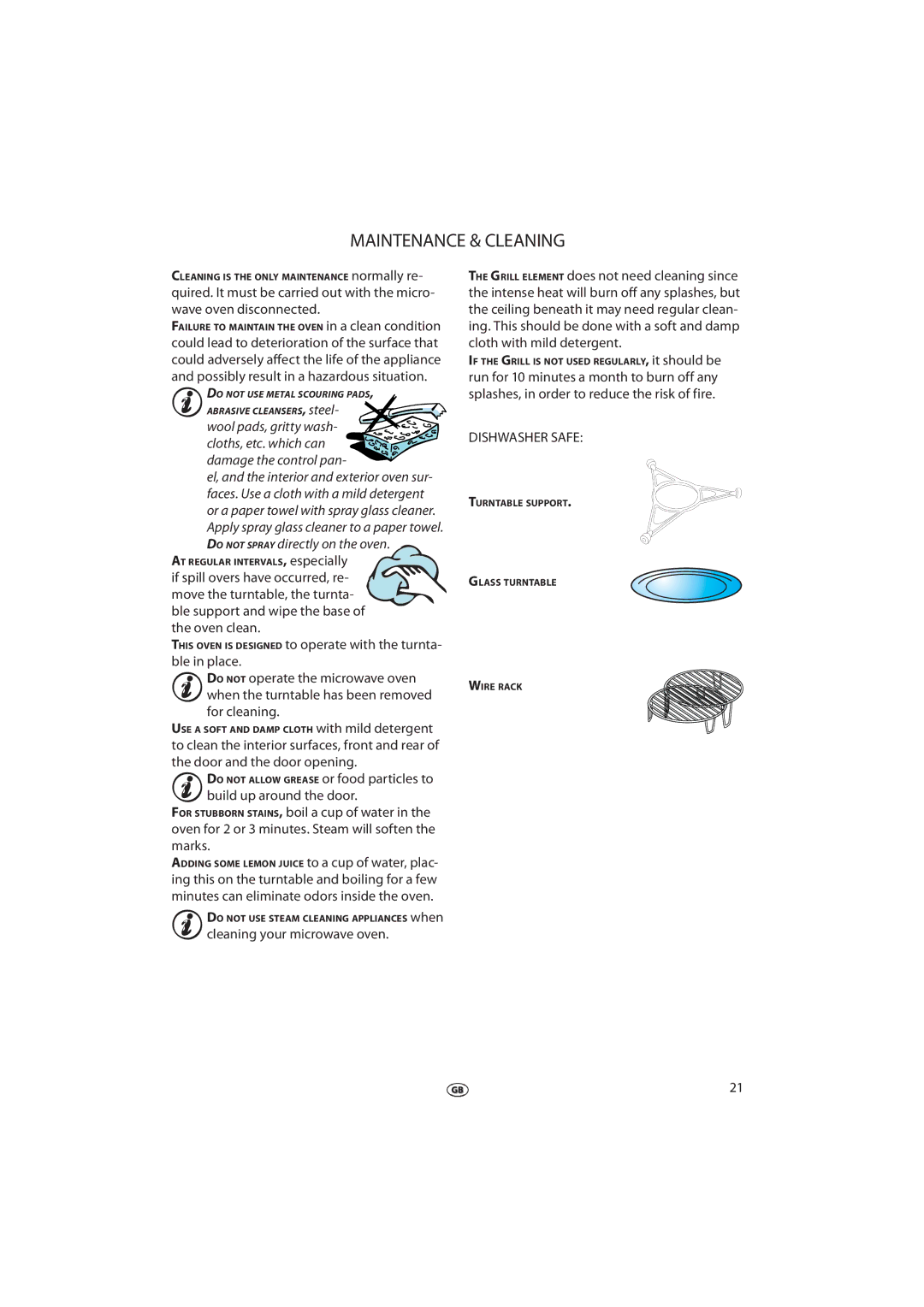 Whirlpool FT 337 manual Maintenance & Cleaning, Cleaning your microwave oven, Dishwasher Safe 