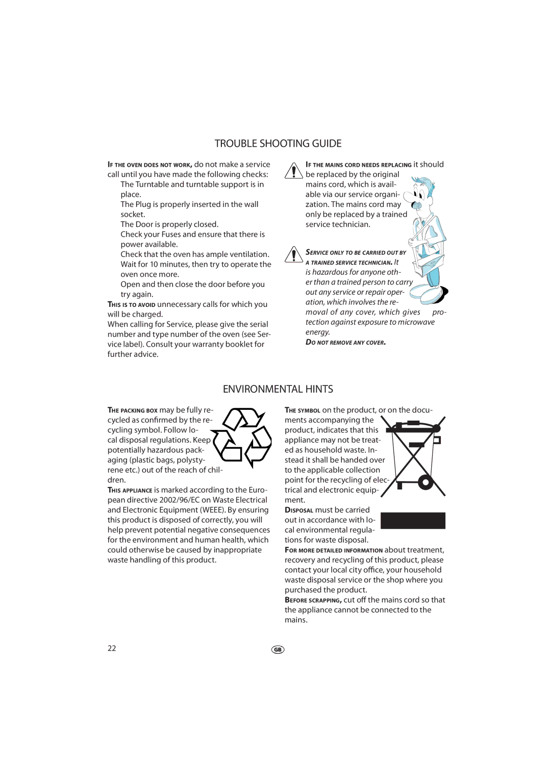 Whirlpool FT 337 Trouble Shooting Guide, Environmental Hints, Symbol on the product, or on the docu- ments accompanying 