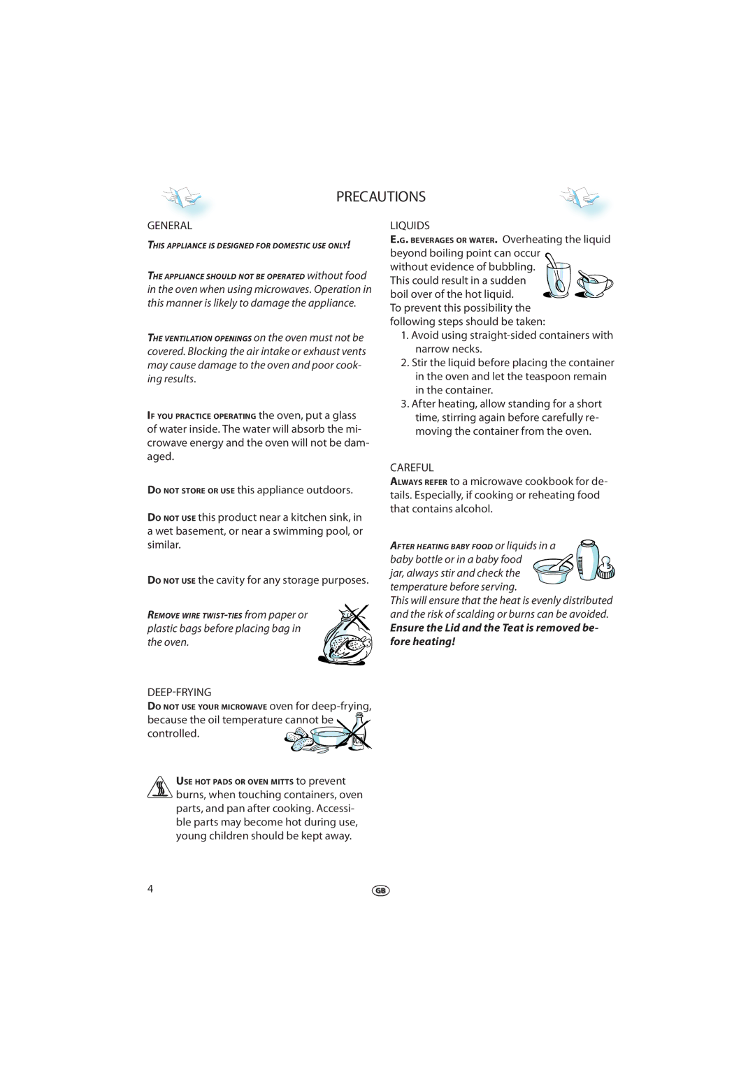 Whirlpool FT 337 manual Precautions, General, Deep-Frying, Liquids, Careful 