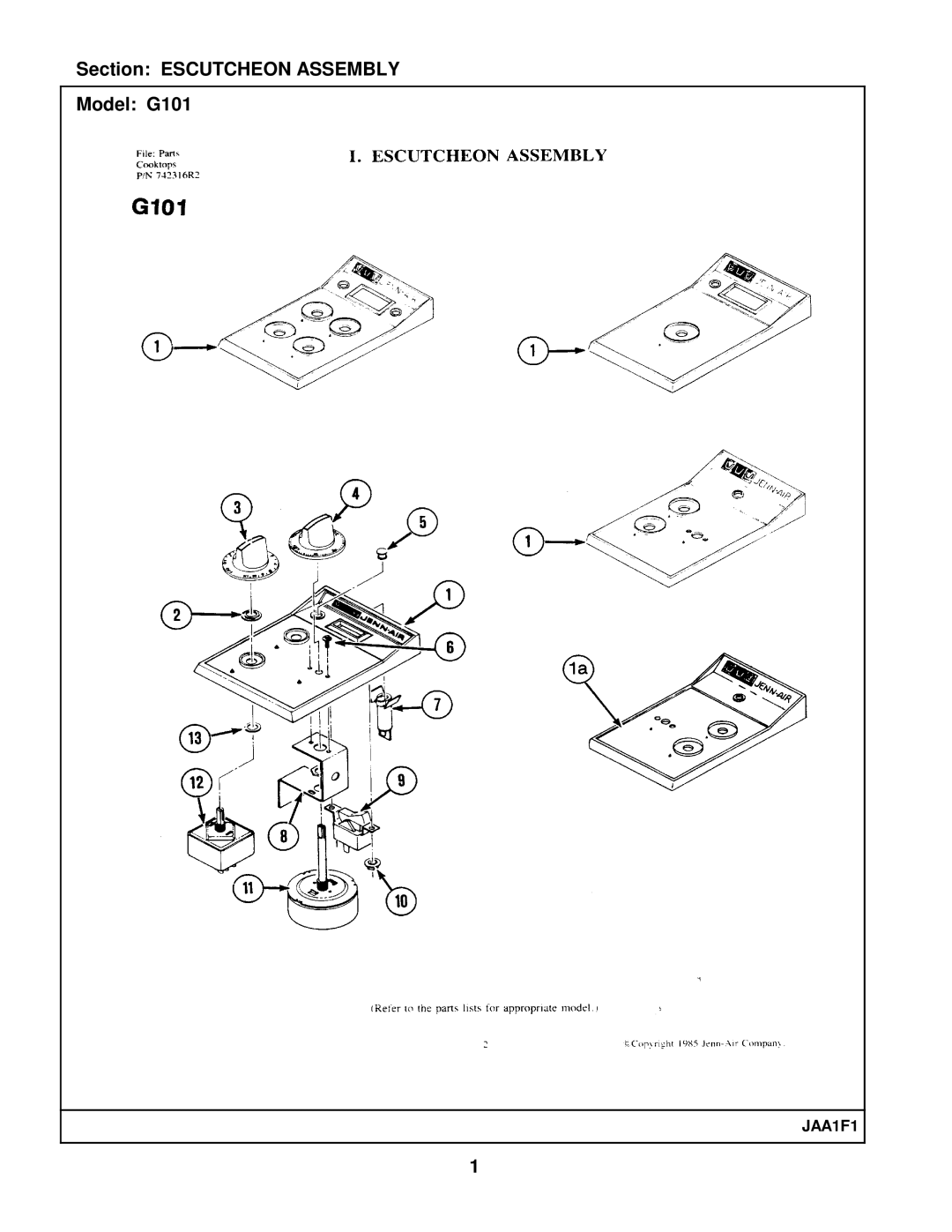 Whirlpool manual Section Escutcheon Assembly Model G101 