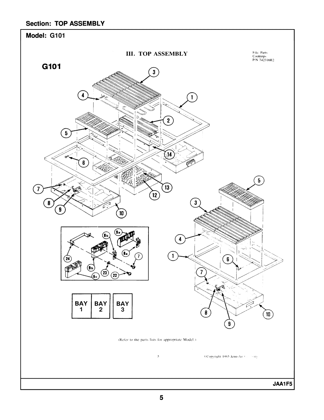Whirlpool manual Section TOP ASSEMBLY Model G101, JAA1F5 