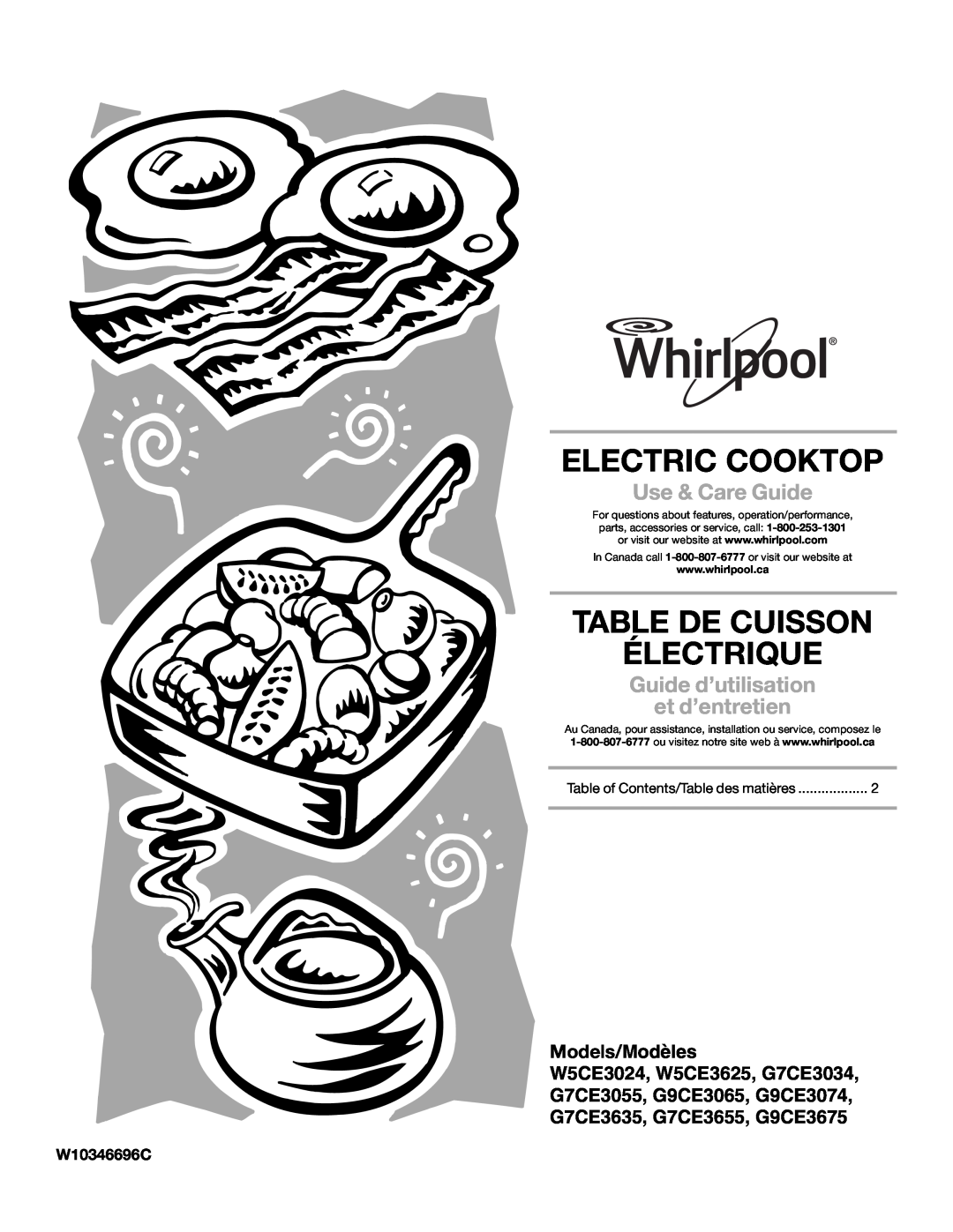 Whirlpool G7CE3034XB manual Electric Cooktop, Table De Cuisson Électrique, W10346696C, Use & Care Guide, Models/Modèles 