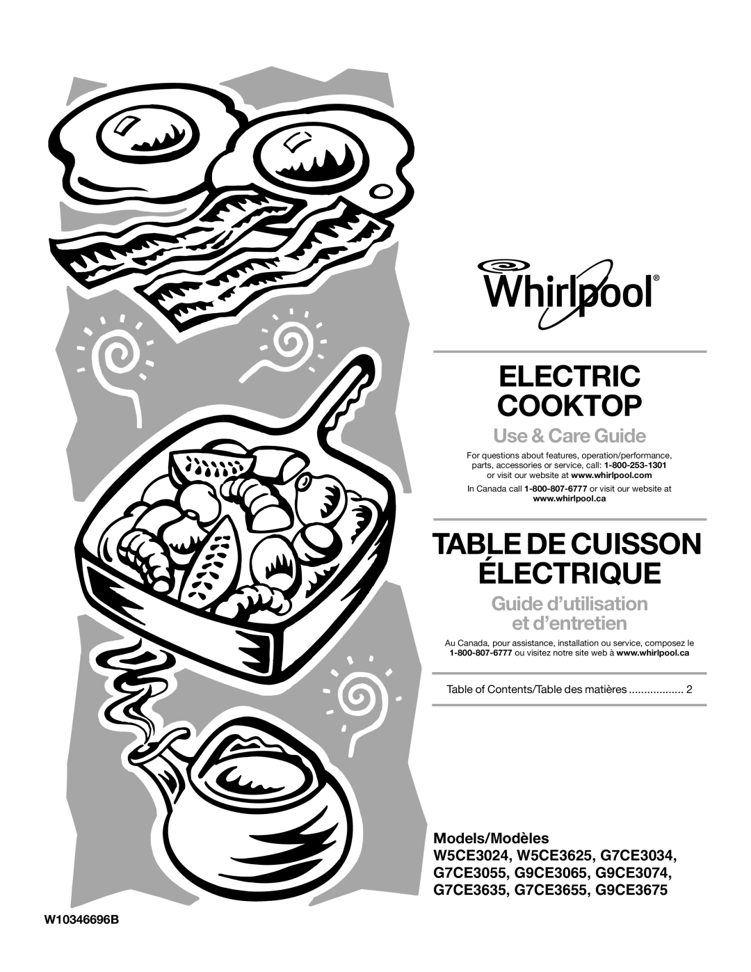 Whirlpool G7CE3034XP, G7CE3034XS, G7CE3635XS, G7CE3034XB, G9CE3675XS, G9CE3065XB manual Electric Cooktop, W10346696B 