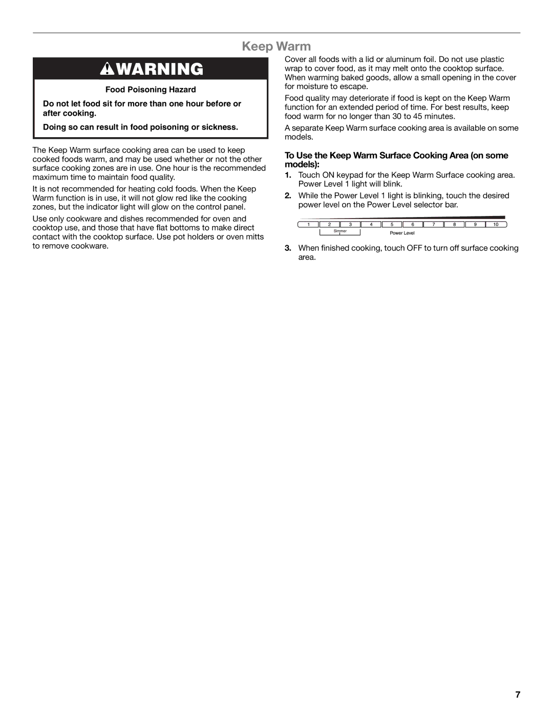 Whirlpool G9CE3065XS, G7CE3034XS, G7CE3034XP, G7CE3635XS manual To Use the Keep Warm Surface Cooking Area on some models 