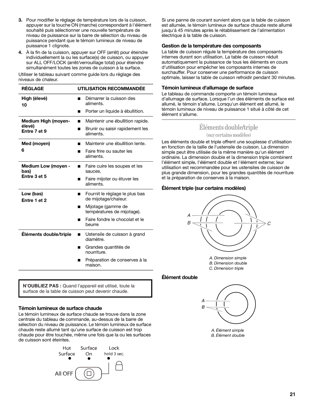 Whirlpool G7CE3055XB manual Élémentsdouble/triple 