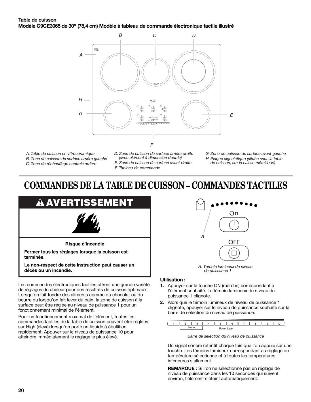 Whirlpool G9CE3065XB manual Utilisation 