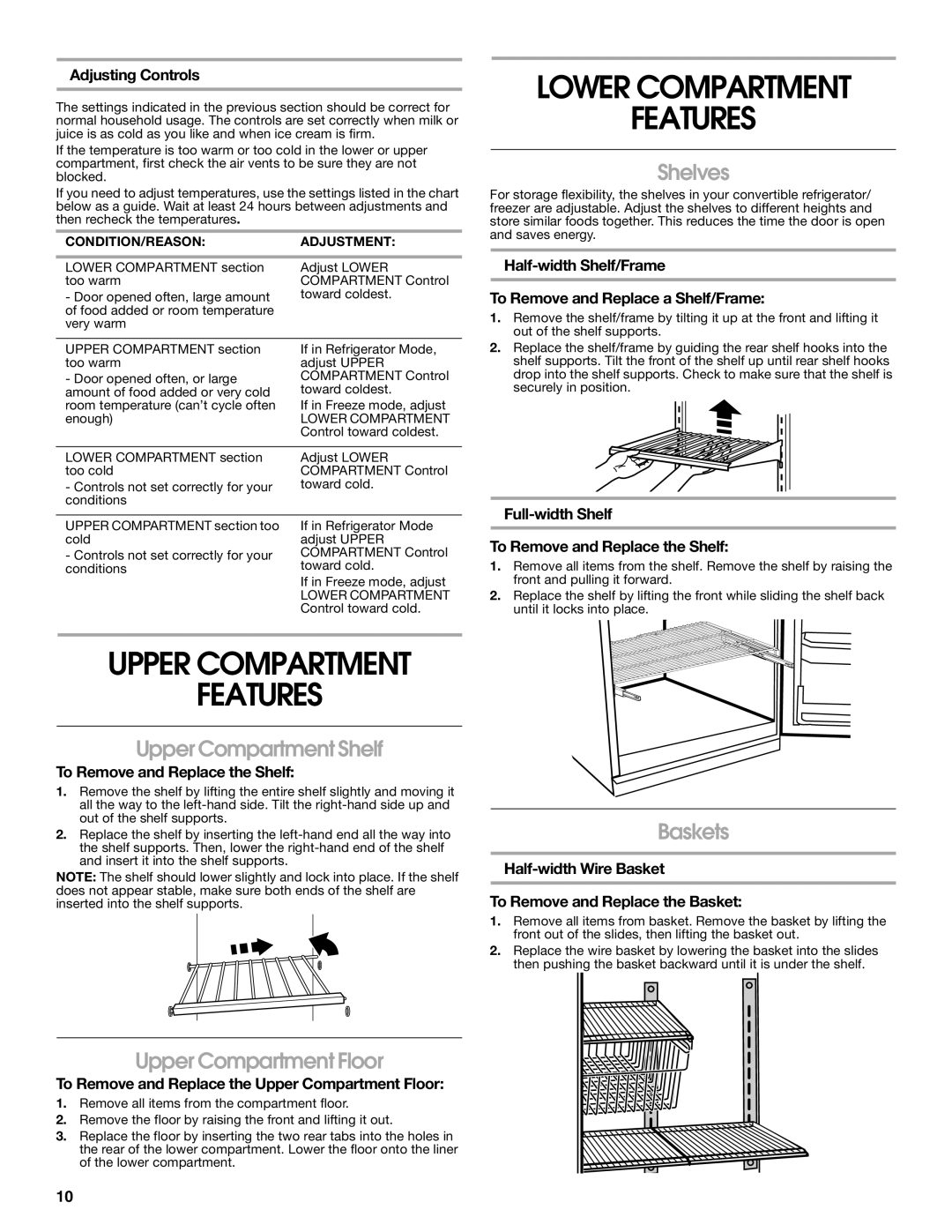 Whirlpool GAFZ21XXRK01 manual Lower Compartment Features, Upper Compartment Features 