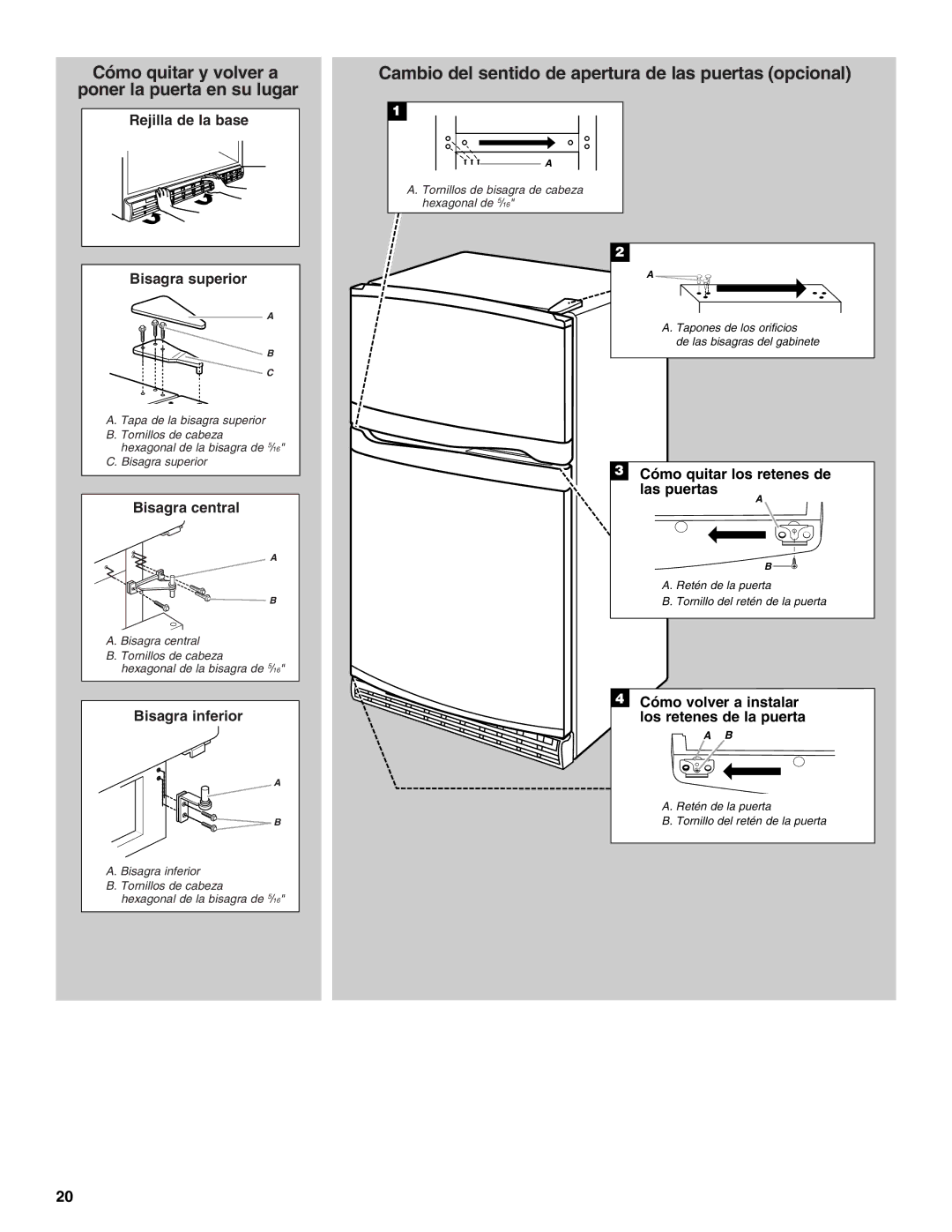 Whirlpool GAFZ21XXRK01 manual Cómo quitar y volver a poner la puerta en su lugar 