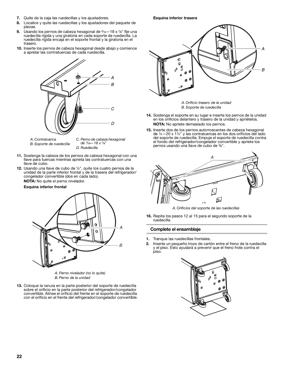 Whirlpool GAFZ21XXRK01 manual Complete el ensamblaje 