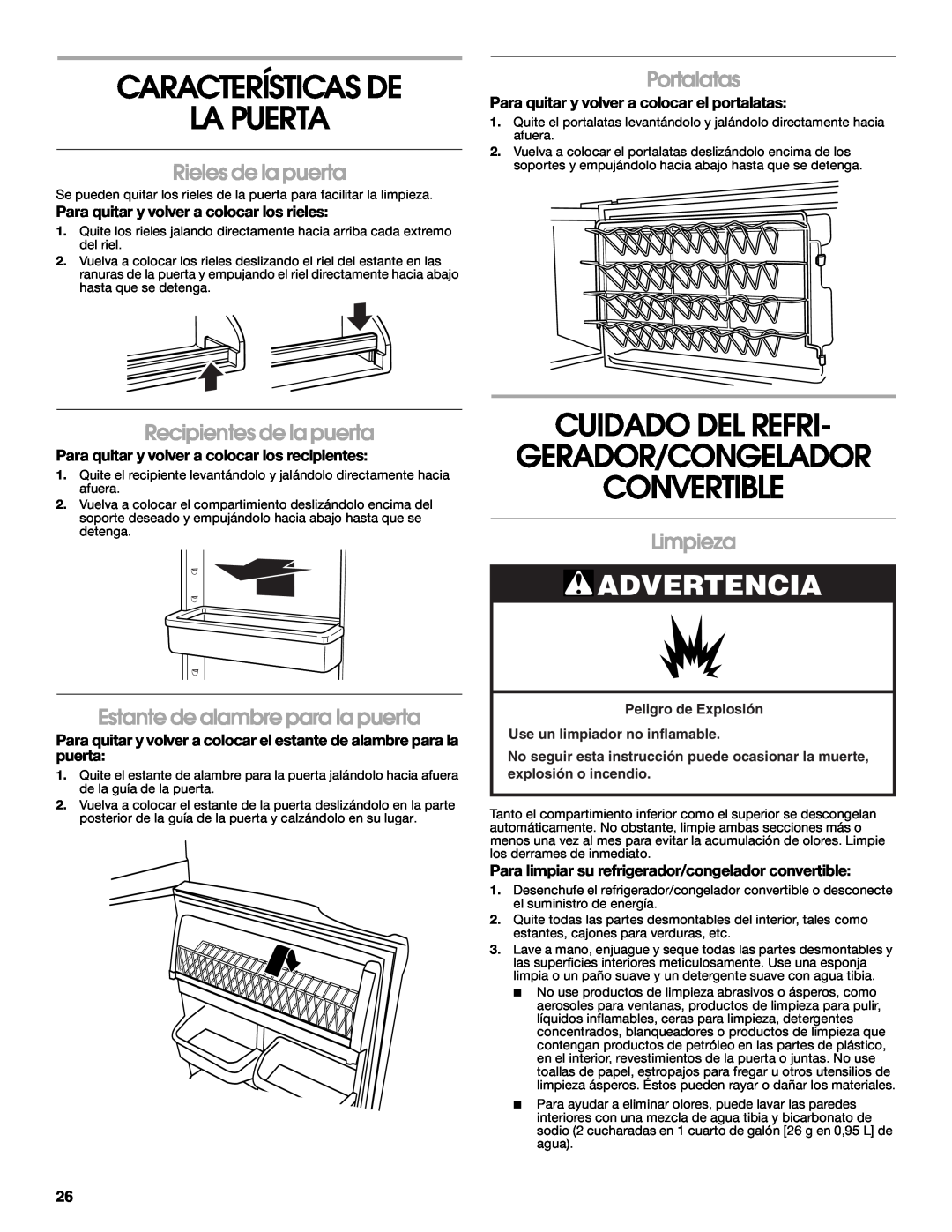Whirlpool GAFZ21XXRK01 Características De La Puerta, Cuidado Del Refri Gerador/Congelador Convertible, Rieles de la puerta 