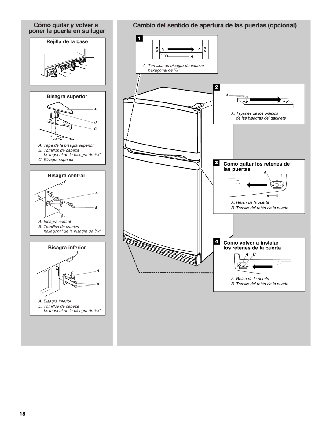 Whirlpool GARF19XXPK01 manual Cómo quitar y volver a poner la puerta en su lugar 