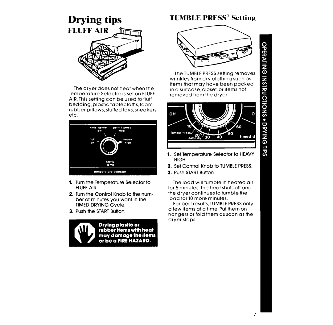 Whirlpool Gas LG5791XM manual Flllg tips, Tumble Press Setting, Fluffair 