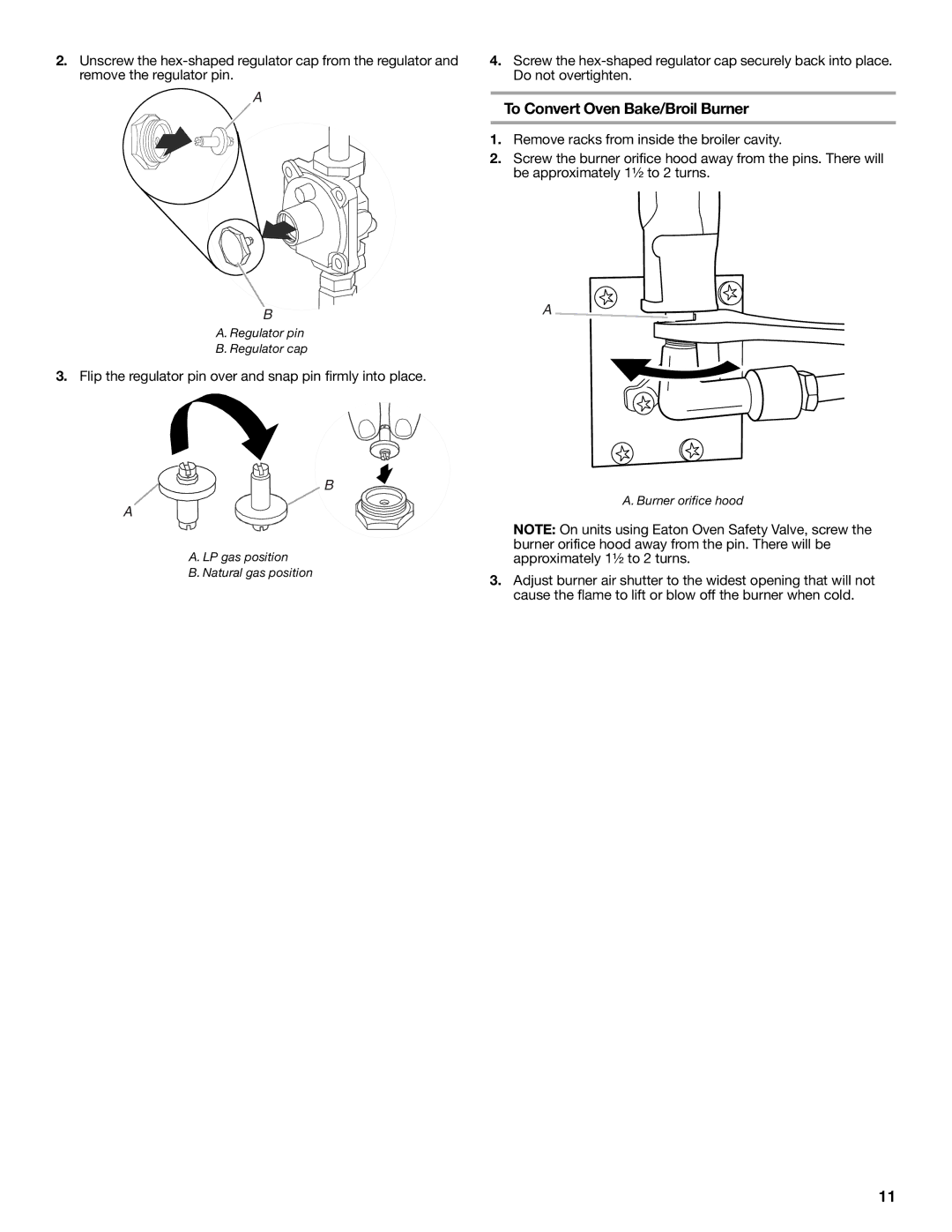 Whirlpool Gas Single And Double Built-In Oven installation instructions To Convert Oven Bake/Broil Burner 