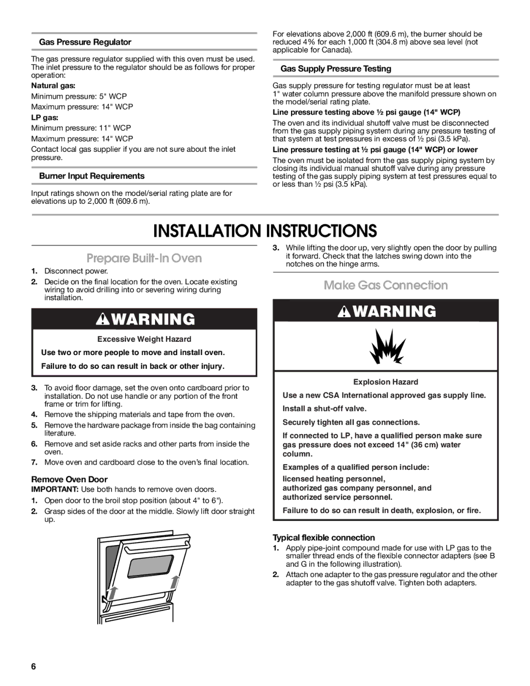 Whirlpool Gas Single And Double Built-In Oven Installation Instructions, Prepare Built-In Oven, Make Gas Connection 