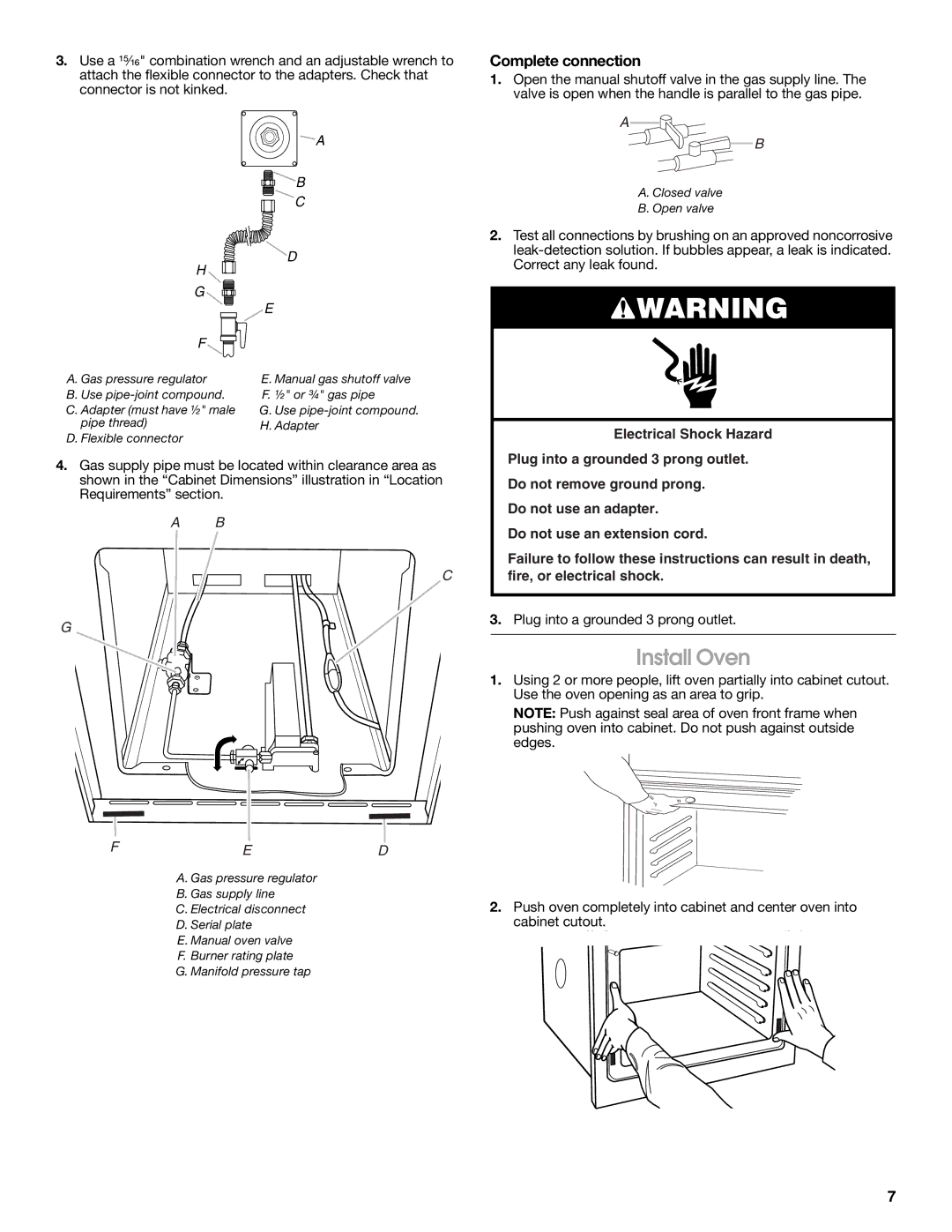 Whirlpool Gas Single And Double Built-In Oven installation instructions Install Oven, Complete connection 