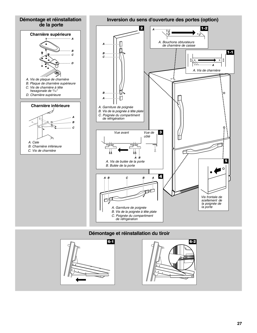 Whirlpool GB2SHDXPB00 manual Démontage et réinstallation du tiroir 