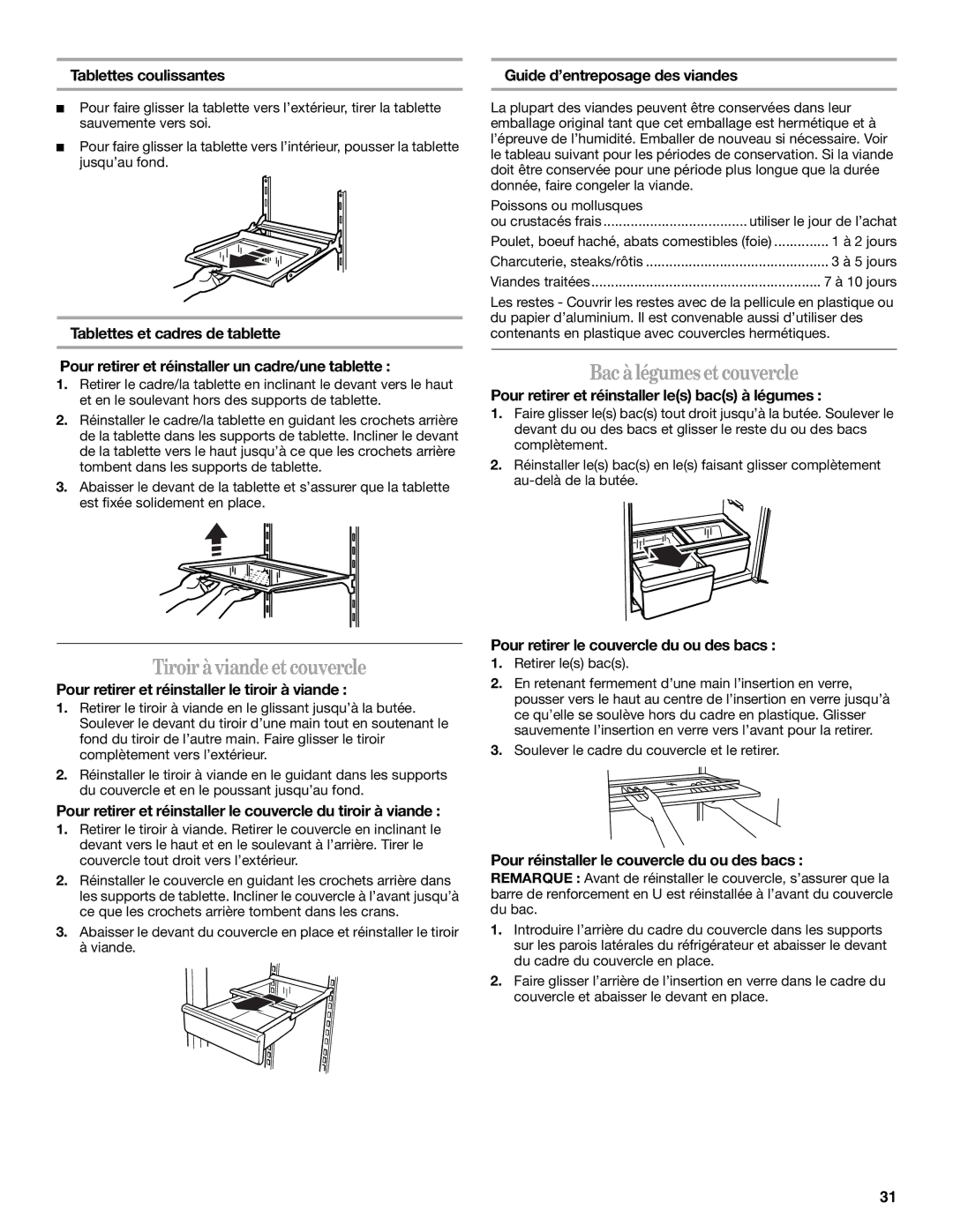 Whirlpool GB2SHDXPB00 manual Tiroiràviandeetcouvercle, Bac àlégumes etcouvercle 