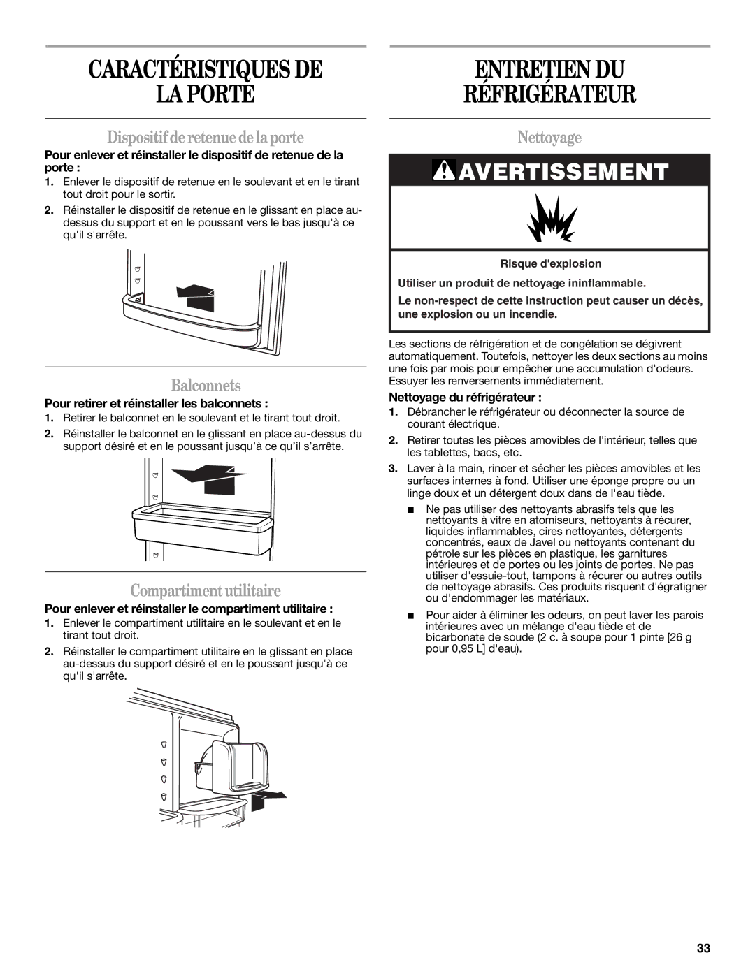 Whirlpool GB2SHDXPB00 manual LA Porte, Entretien DU Réfrigérateur 