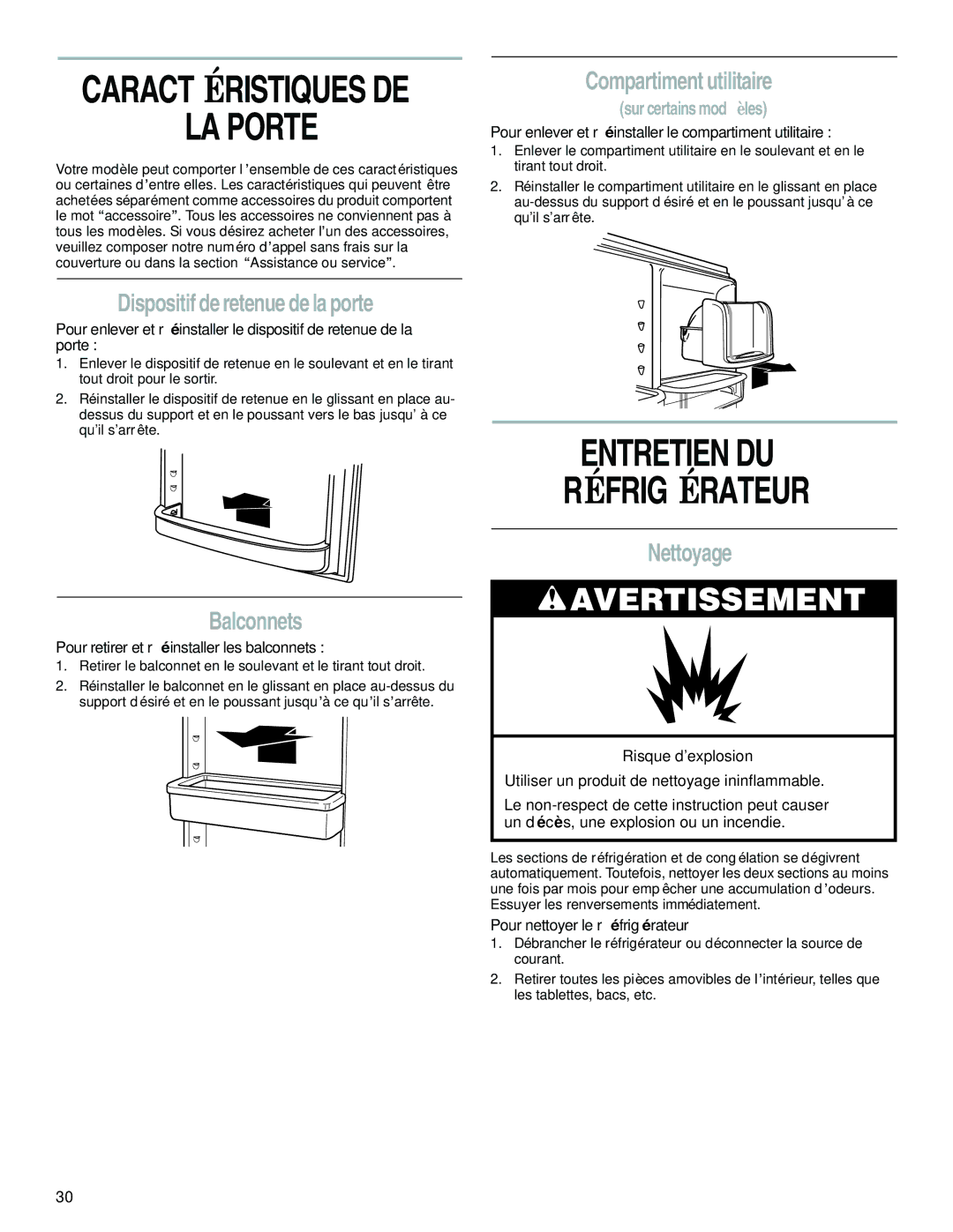 Whirlpool GB2SHKLLS00 manual LA Porte, Entretien DU Réfrigérateur 