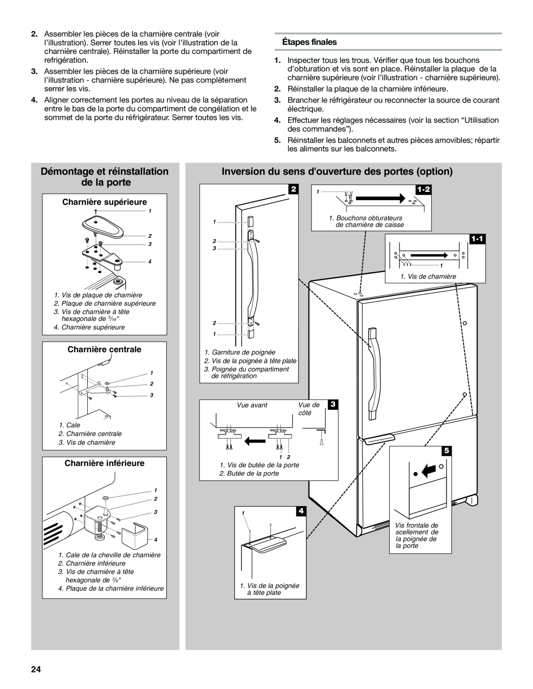 Whirlpool GB2SHKLLS00 manual Démontage et réinstallation de la porte, Inversion du sens douverture des portes option 