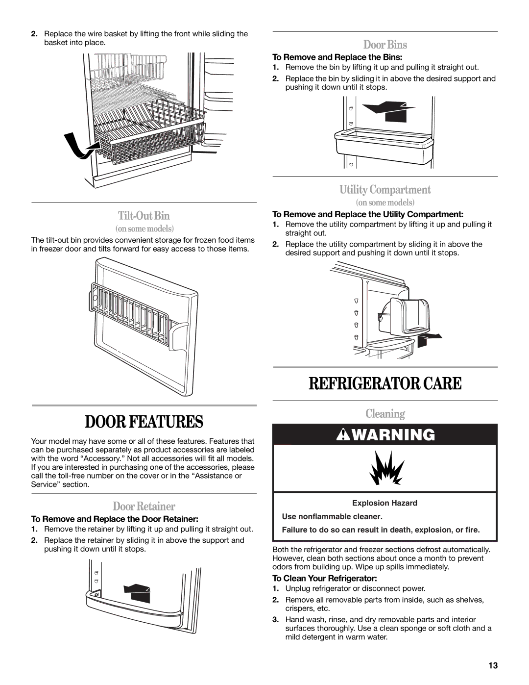 Whirlpool GB2SHKXMQ00 manual Door Features, Refrigerator Care 