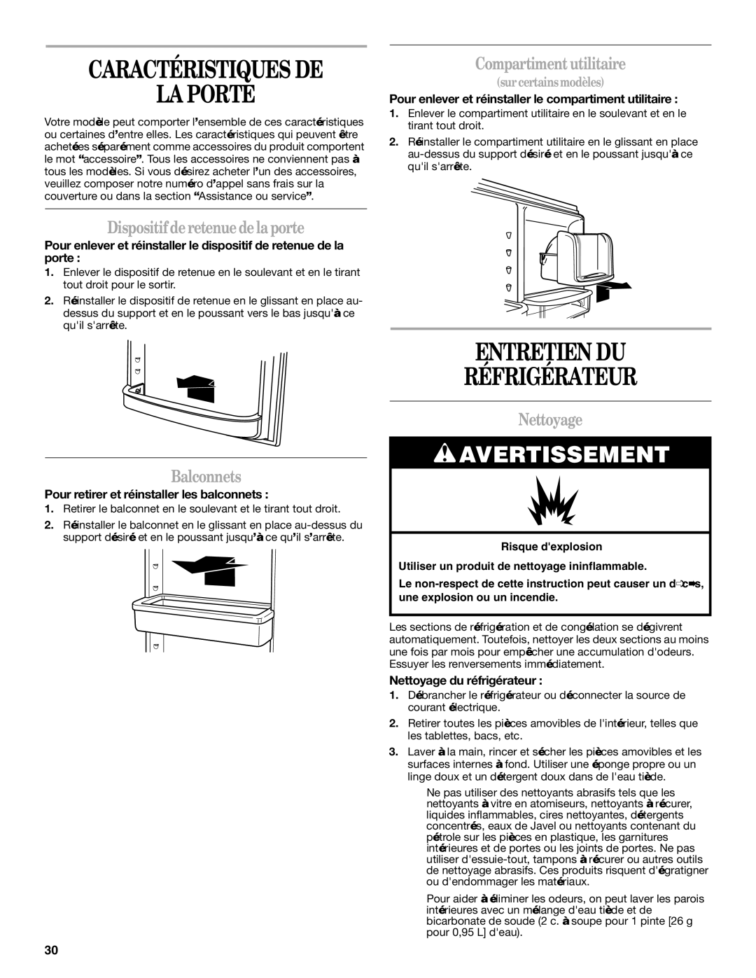 Whirlpool GB2SHKXMQ00 manual LA Porte, Entretien DU Réfrigérateur 