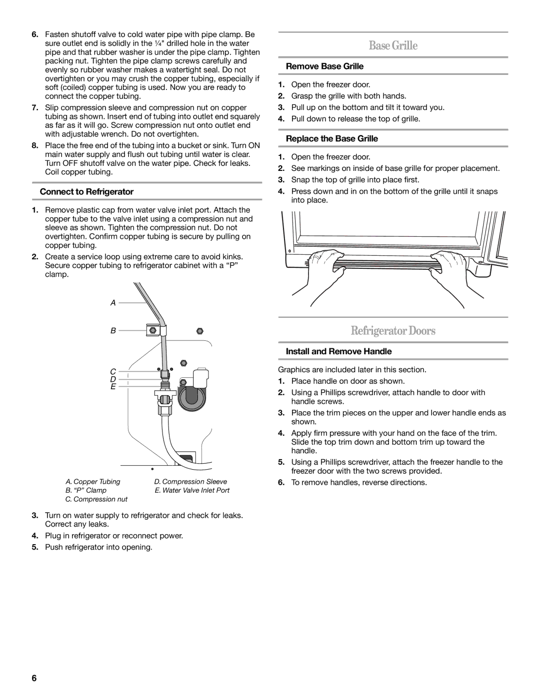 Whirlpool GB2SHKXMQ00 manual BaseGrille, RefrigeratorDoors 