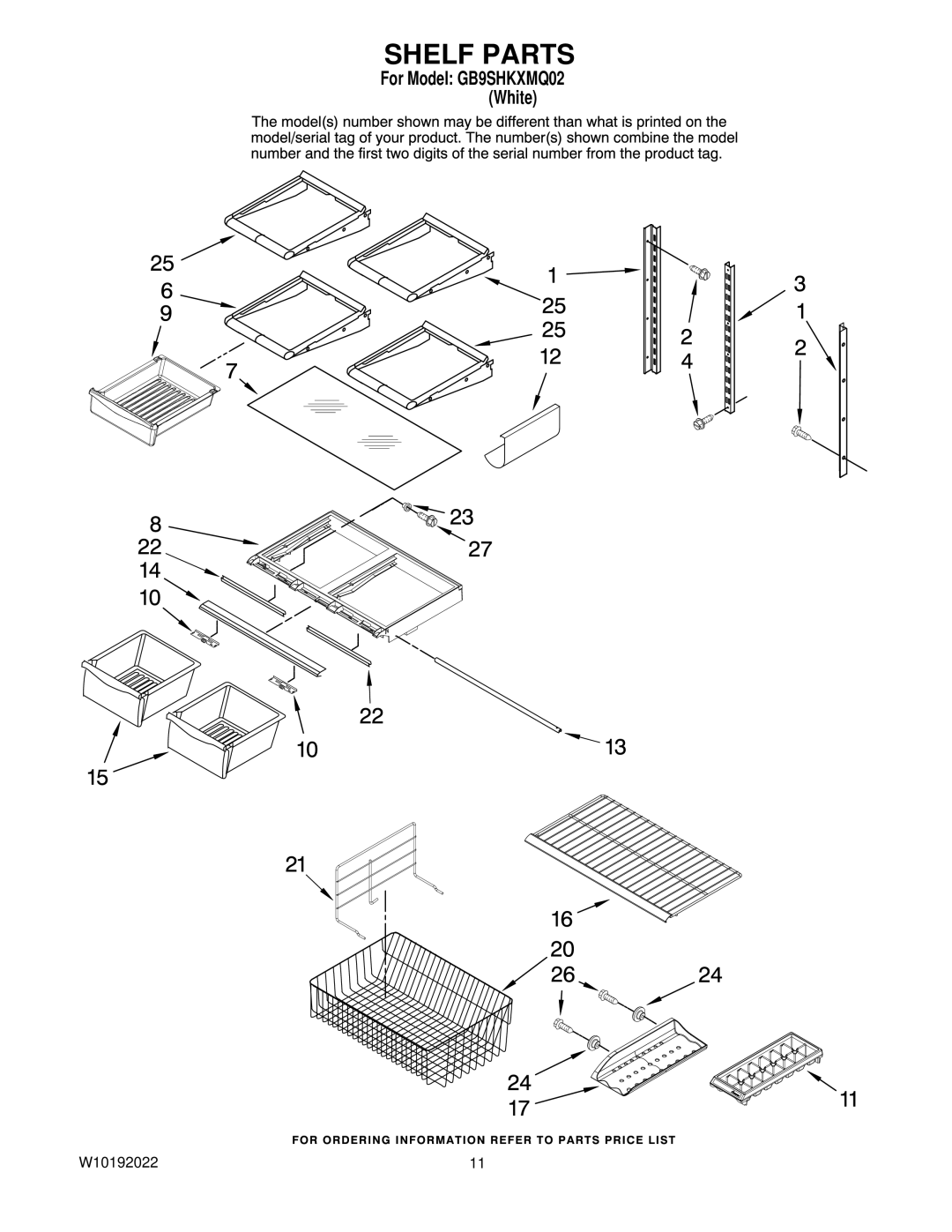 Whirlpool GB9SHKXMQ02 manual Shelf Parts 