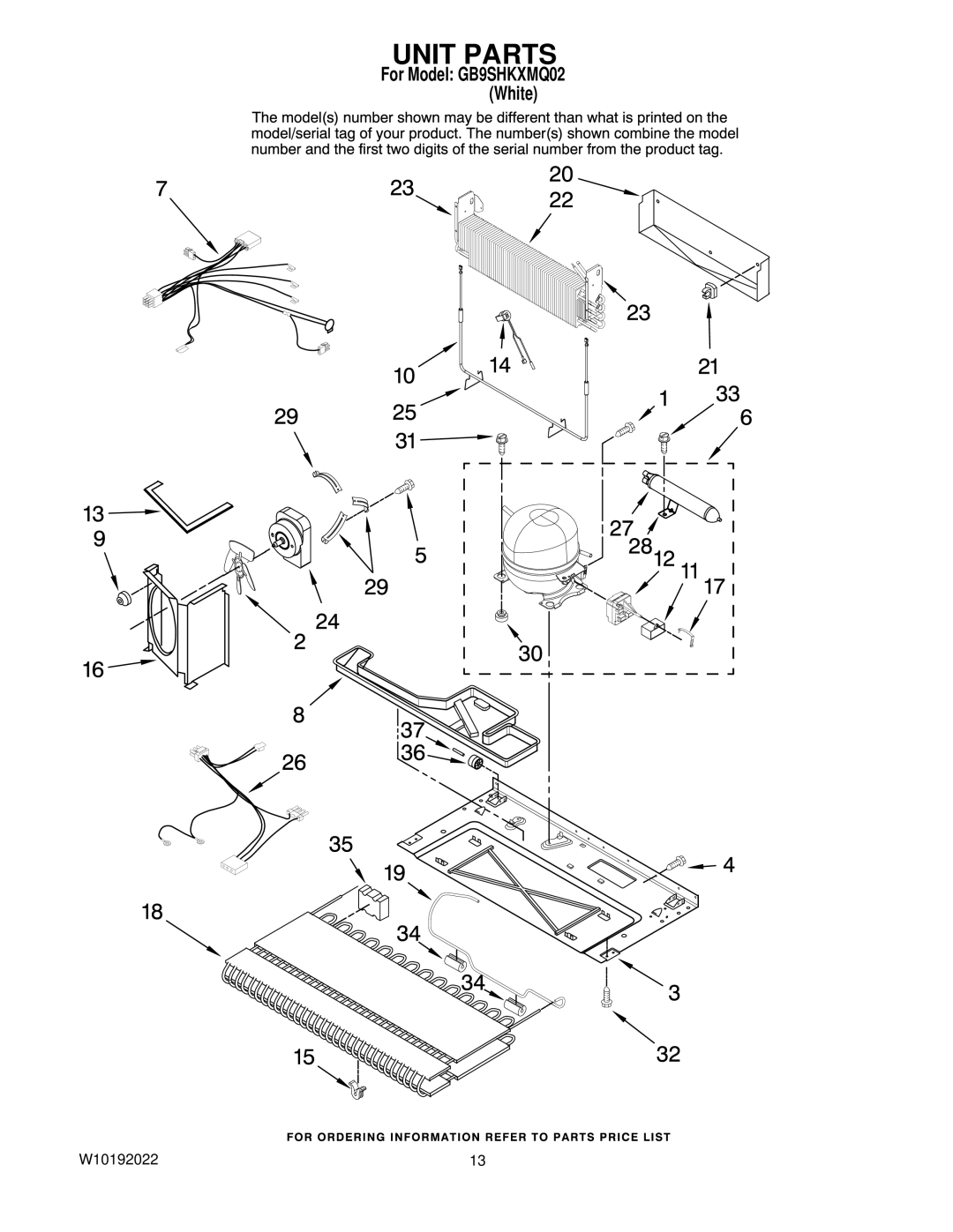 Whirlpool GB9SHKXMQ02 manual Unit Parts 