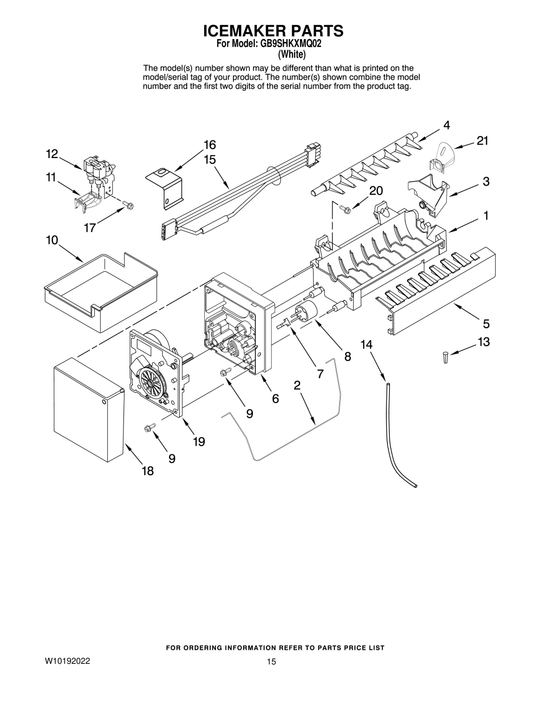 Whirlpool GB9SHKXMQ02 manual Icemaker Parts 