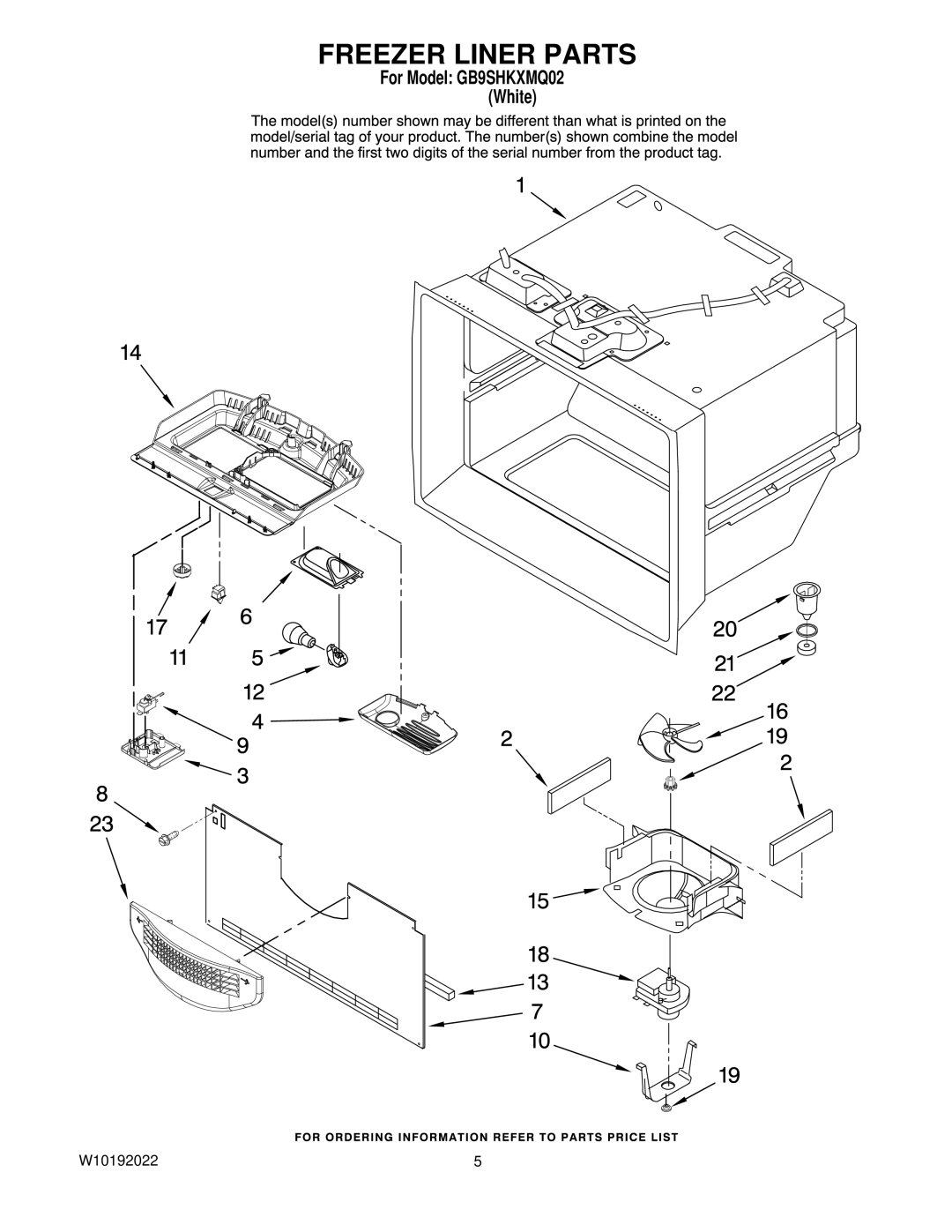 Whirlpool GB9SHKXMQ02 manual Freezer Liner Parts 