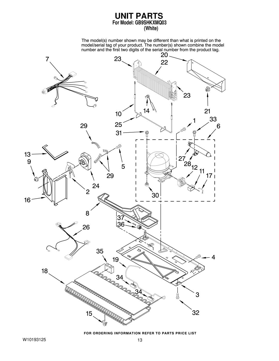 Whirlpool GB9SHKXMQ03 manual Unit Parts 