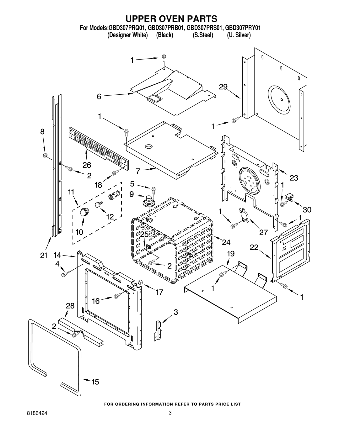 Whirlpool GBD307PRY01, GBD307PRS01, GBD307PRB01, GBD307PRQ01 manual Upper Oven Parts 