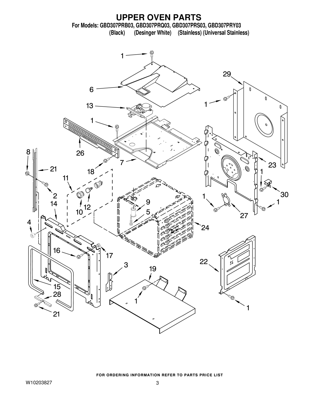 Whirlpool GBD307PRY03, GBD307PRS03, GBD307PRB03, GBD307PRQ03 manual Upper Oven Parts 