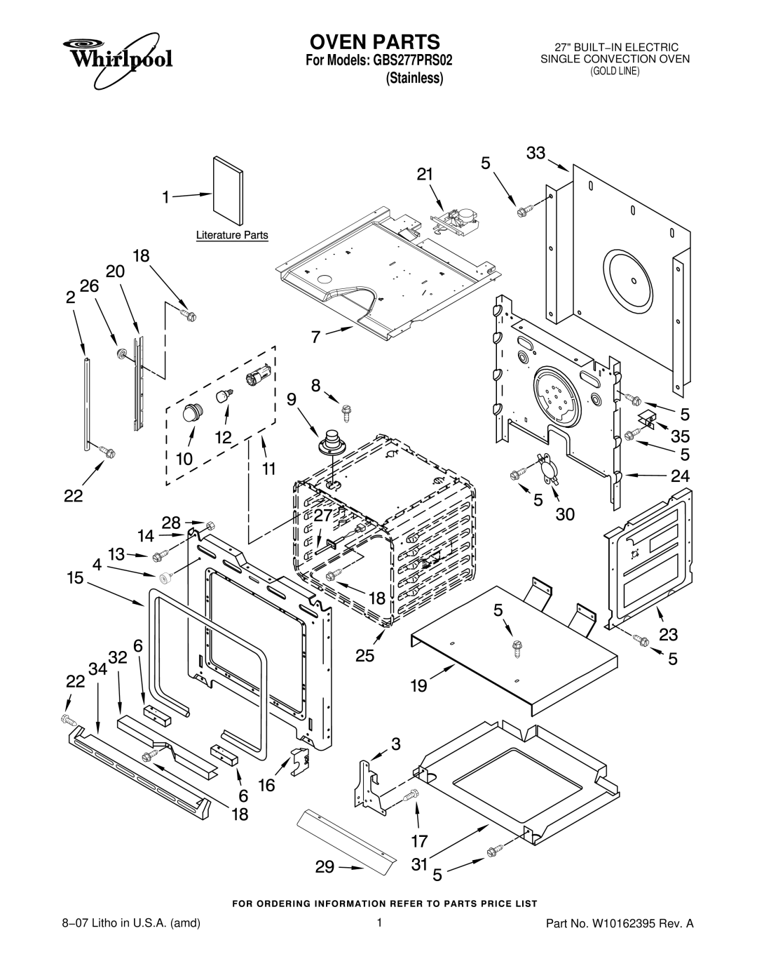 Whirlpool GBS277PRS02 manual Oven Parts 